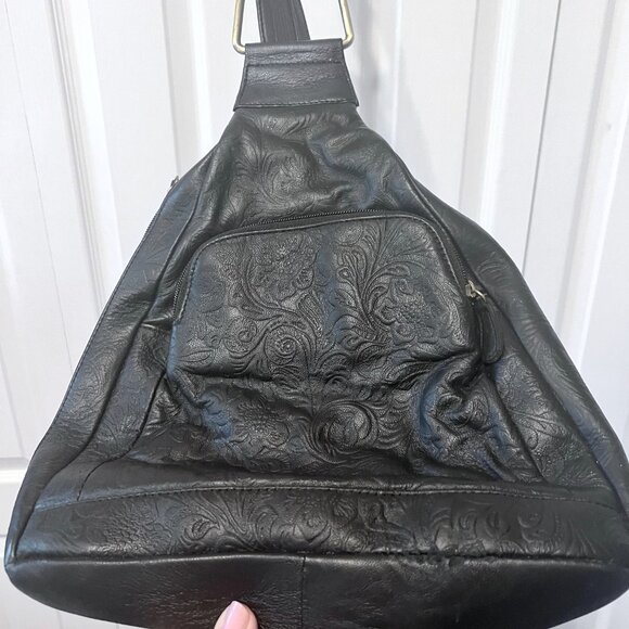 Great American Leather Works-Sling Backpack-Embossed Floral-Black-Lots/Storage main image 14
